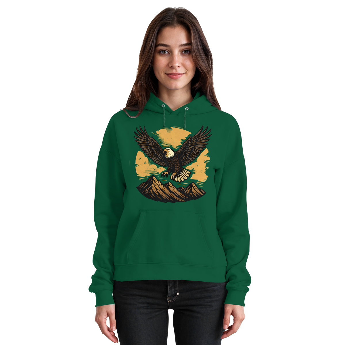 Front view of Arvenzo Iron Wing unisex hoodie in bottle green with a simple design and hood, casual and comfortable fit.