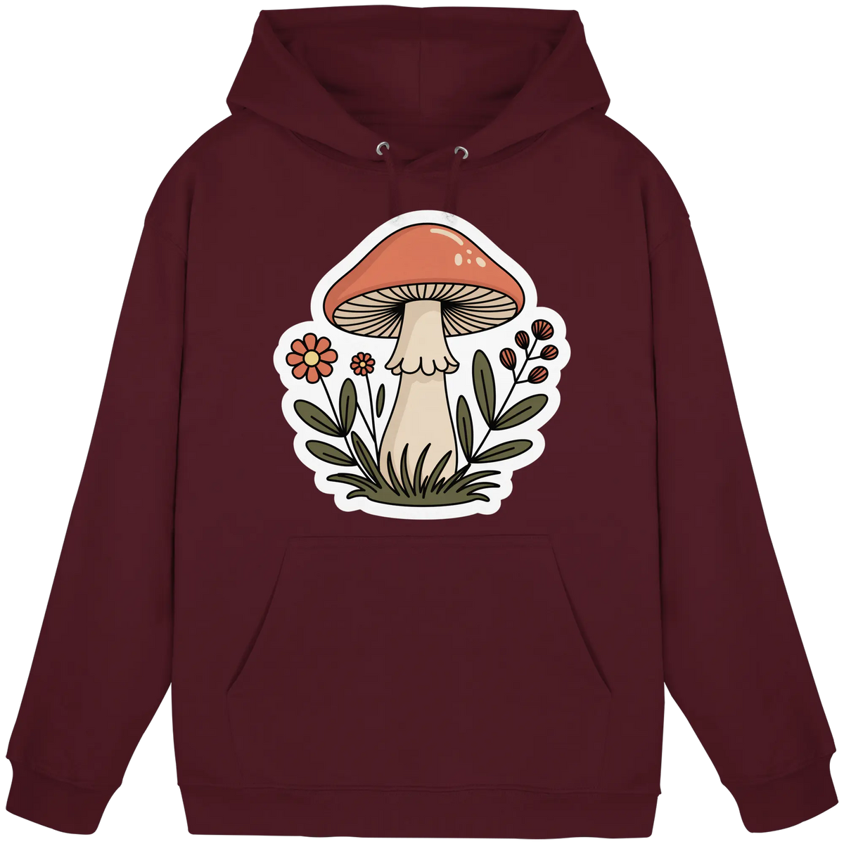 Unisex burgundy Still Roots hoodie by Arvenzo, front view showing a comfortable, casual design with a hood and front pocket.
