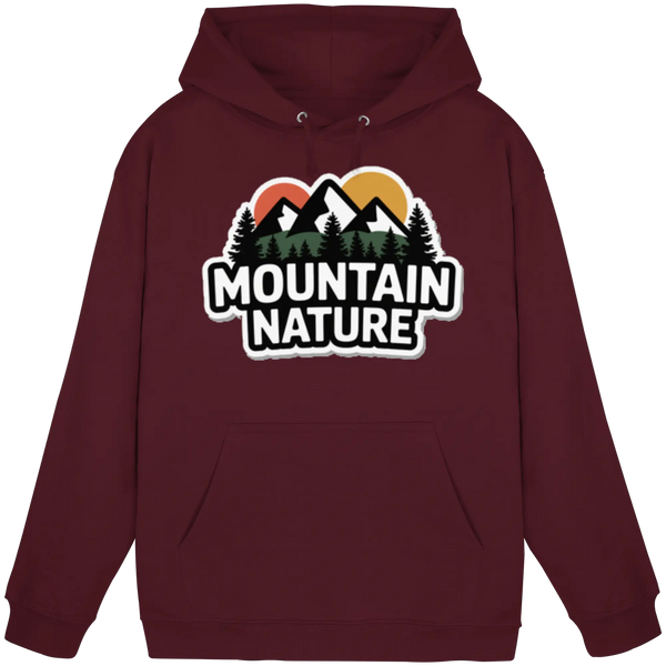 High Ridge hoodie in Burgundy with a 'Mountain Nature' badge with peaks and sun – Arvenzo