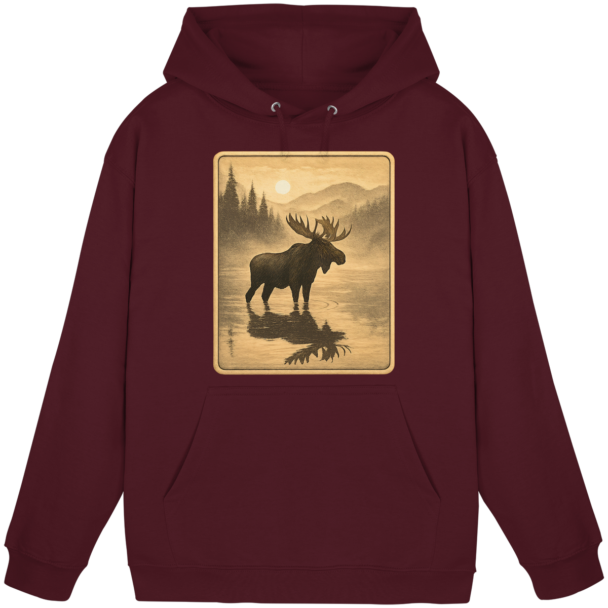 Front view of burgundy Arvenzo Calm Shore unisex hoodie with a simple design and soft fabric.