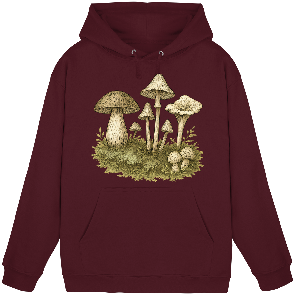 Front view of Arvenzo Forest Floor Hoodie, a burgundy unisex hoodie with a simple design, perfect for casual wear.