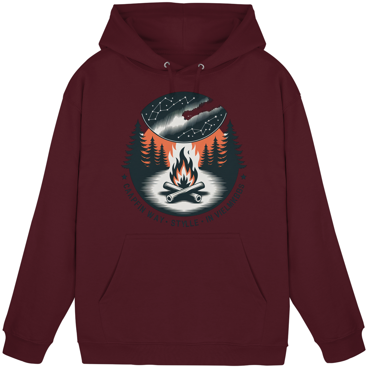 Unisex burgundy Star Map hoodie by Arvenzo featuring a front design with star constellation pattern and comfortable fit.