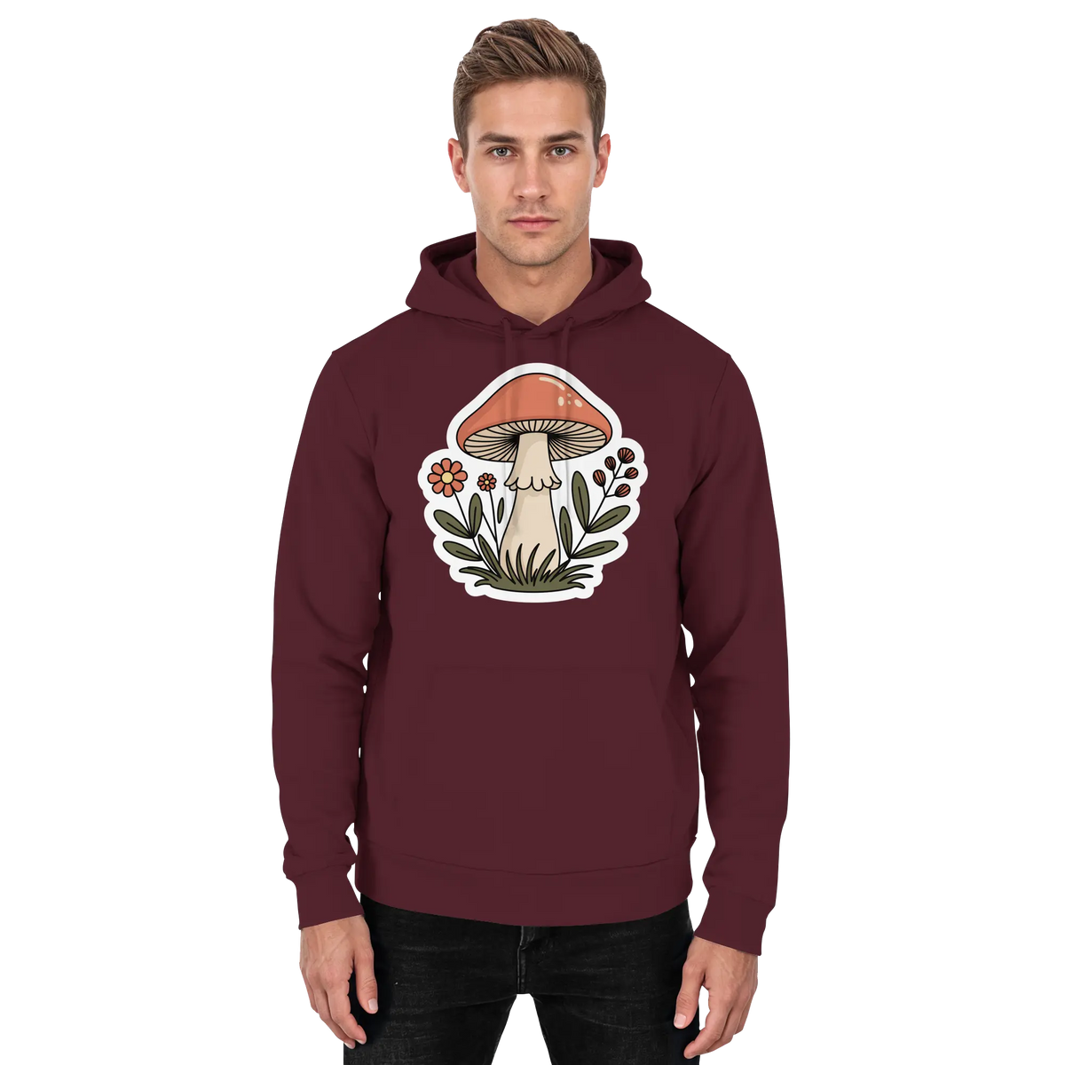 Unisex burgundy hoodie by Arvenzo featuring a simple front design, soft fabric, and comfortable fit.