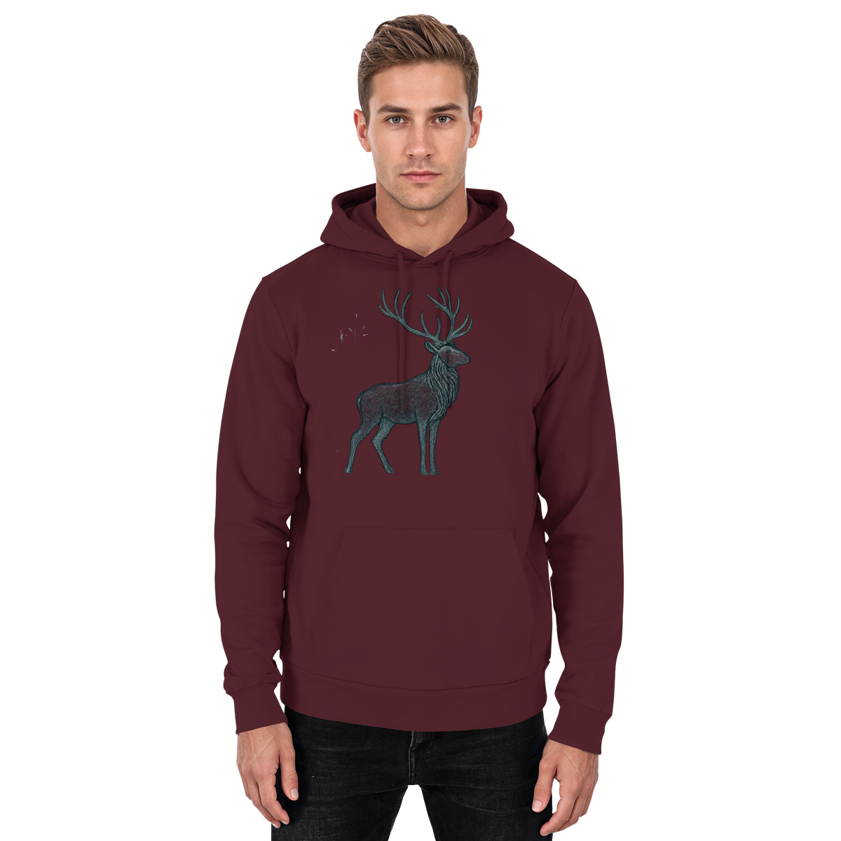 Front view of Arvenzo Mist Crown unisex hoodie in burgundy, featuring a simple design and comfortable fit.