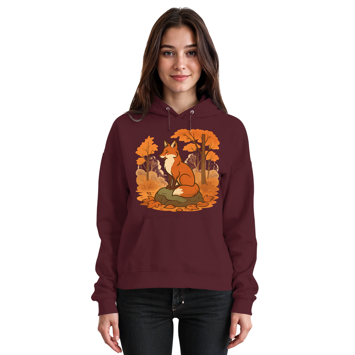 Front view of Arvenzo Ember Trail Burgundy unisex hoodie, showcasing its simple design and cozy fit.