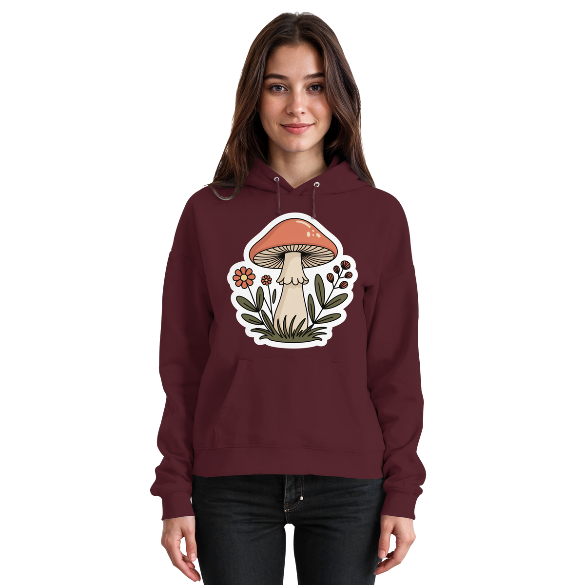 Front view of burgundy Arvenzo Still Roots unisex hoodie with a simple design and comfortable fit.