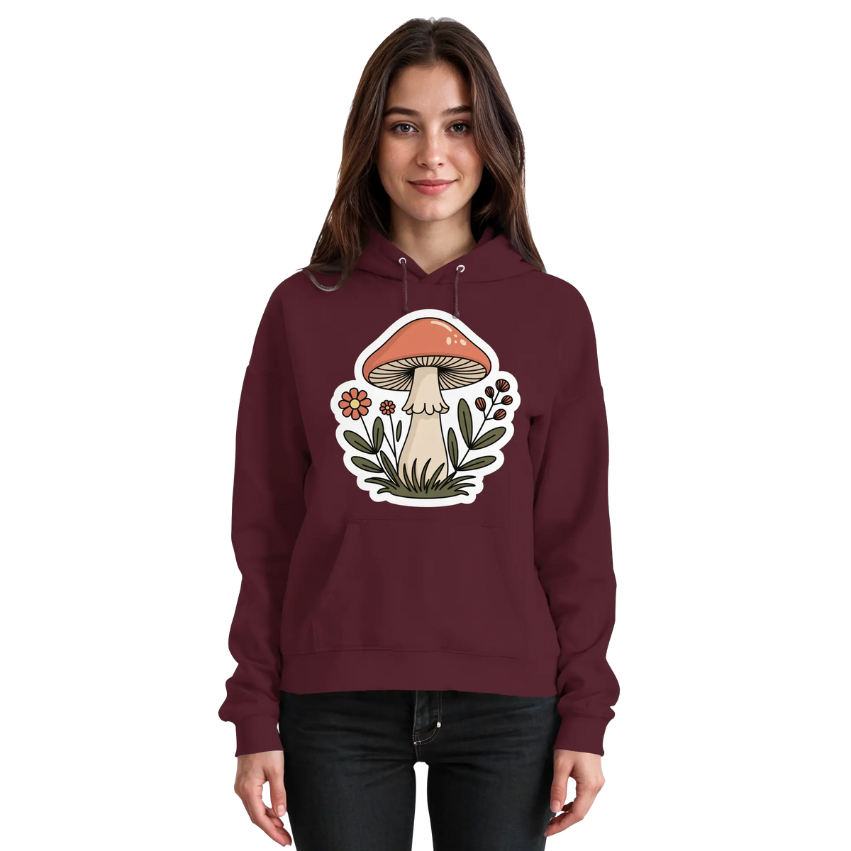 Front view of burgundy Arvenzo Still Roots unisex hoodie with a simple design and comfortable fit.
