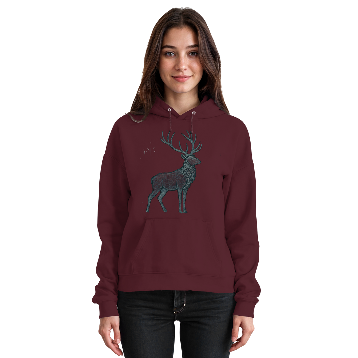 Front view of burgundy Arvenzo Mist Crown unisex hoodie with a minimalist design, showcasing the hoodie’s front and hood details.