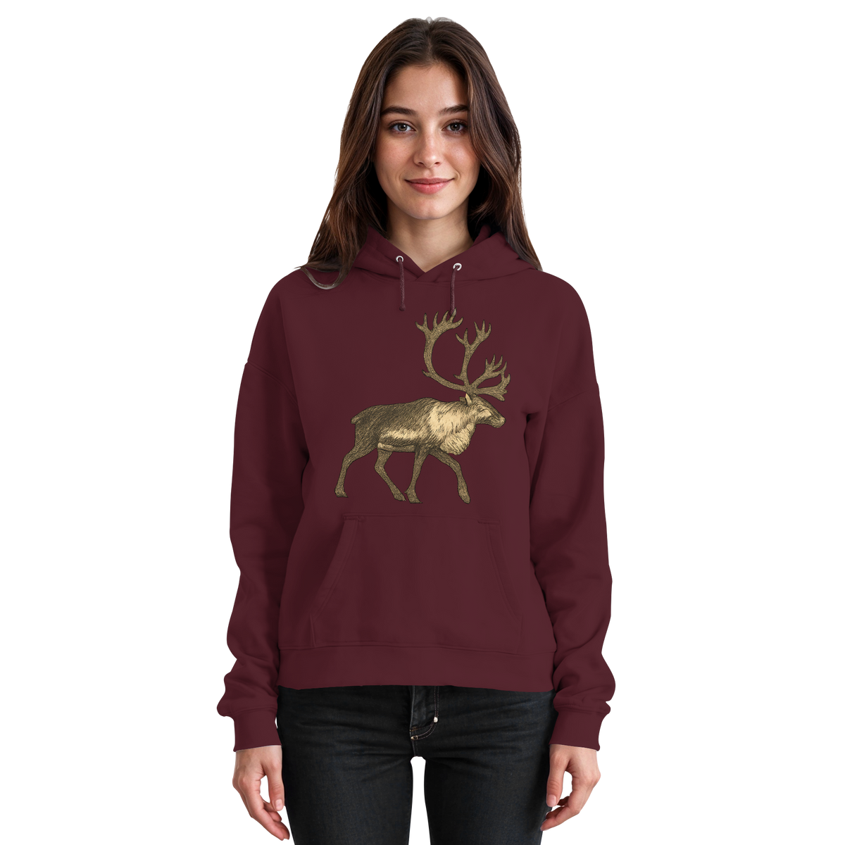Front view of burgundy Arvenzo Tundra Walk unisex hoodie, showcasing its simple design and comfortable fit.