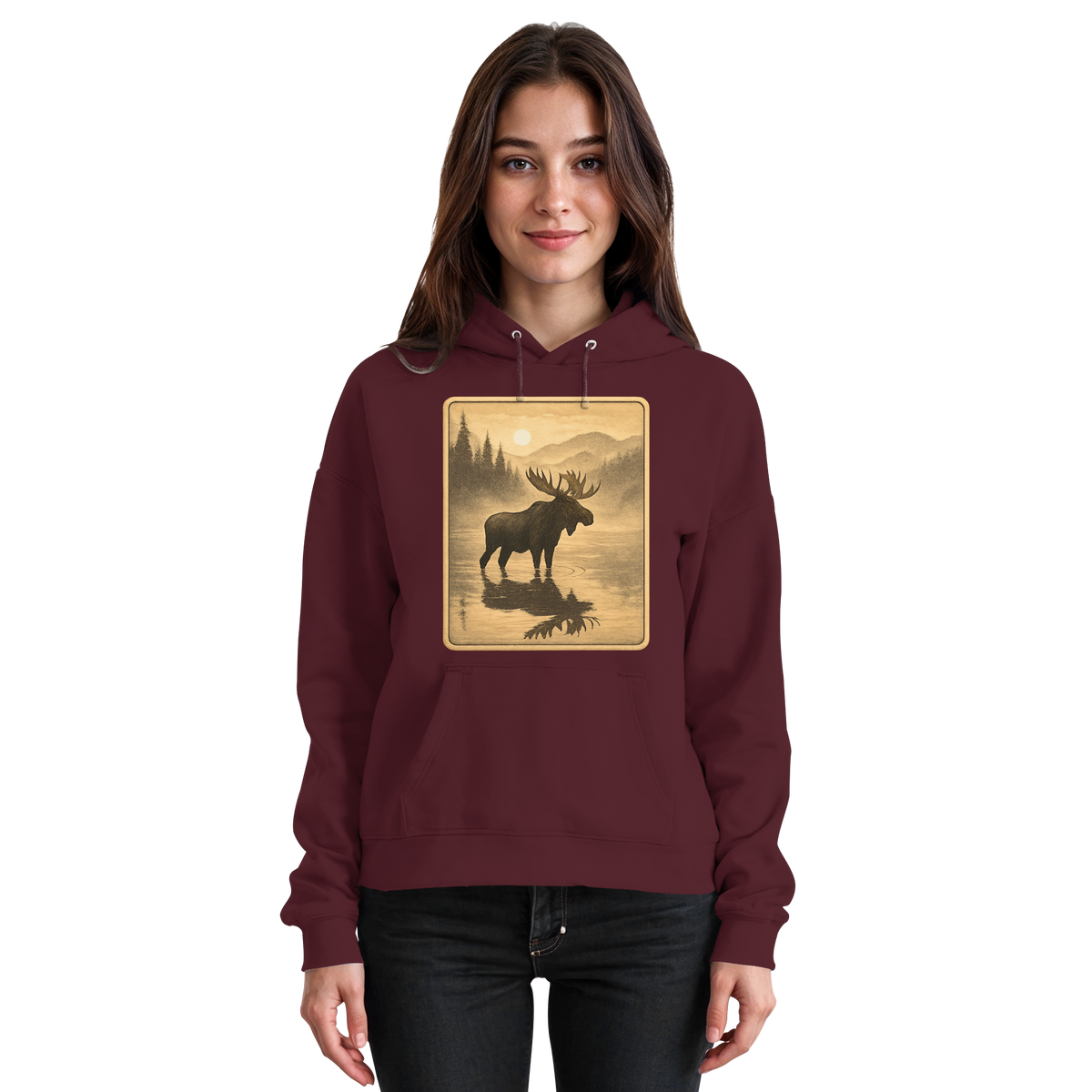 Front view of Arvenzo Calm Shore Burgundy Hoodie for men and women, made of soft fabric with a relaxed fit.