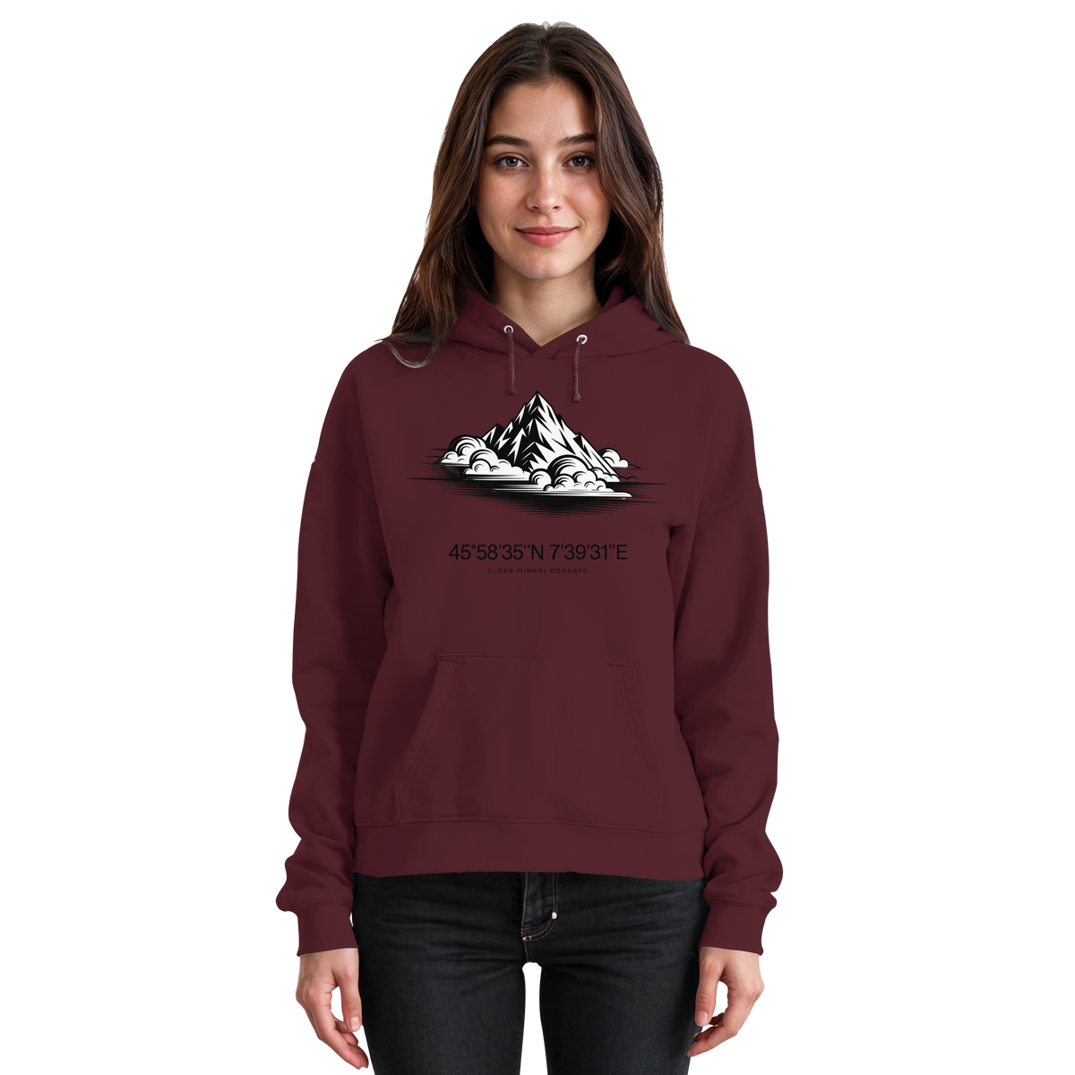 Unisex burgundy Arvenzo Summit Point Hoodie with front design, cozy fit, and soft fabric, displayed from the front view.