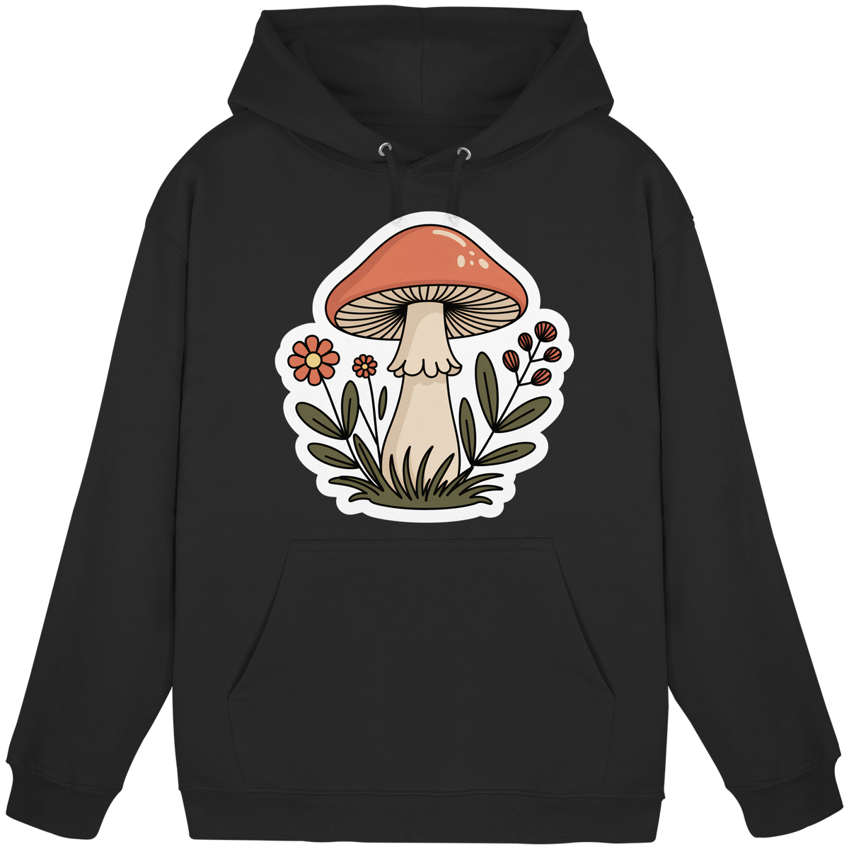 Front view of a unisex Still Roots hoodie by Arvenzo in deep black, showcasing a simple, classic hoodie design.