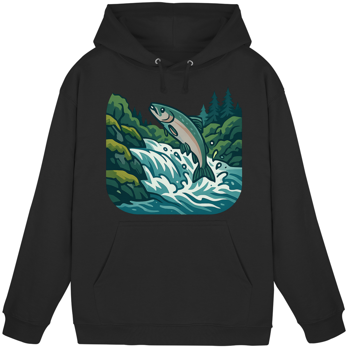 Front view of Arvenzo Silver Run Hoodie, a unisex black hoodie with a simple design and soft fabric.