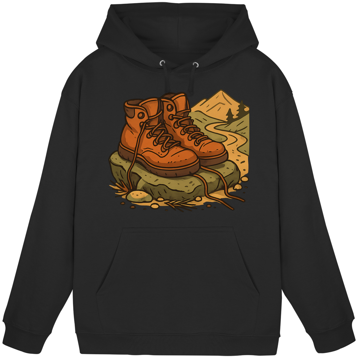 Front view of Arvenzo Trail Rest Hoodie in deep black, a unisex hoodie with a simple design and comfortable fit.