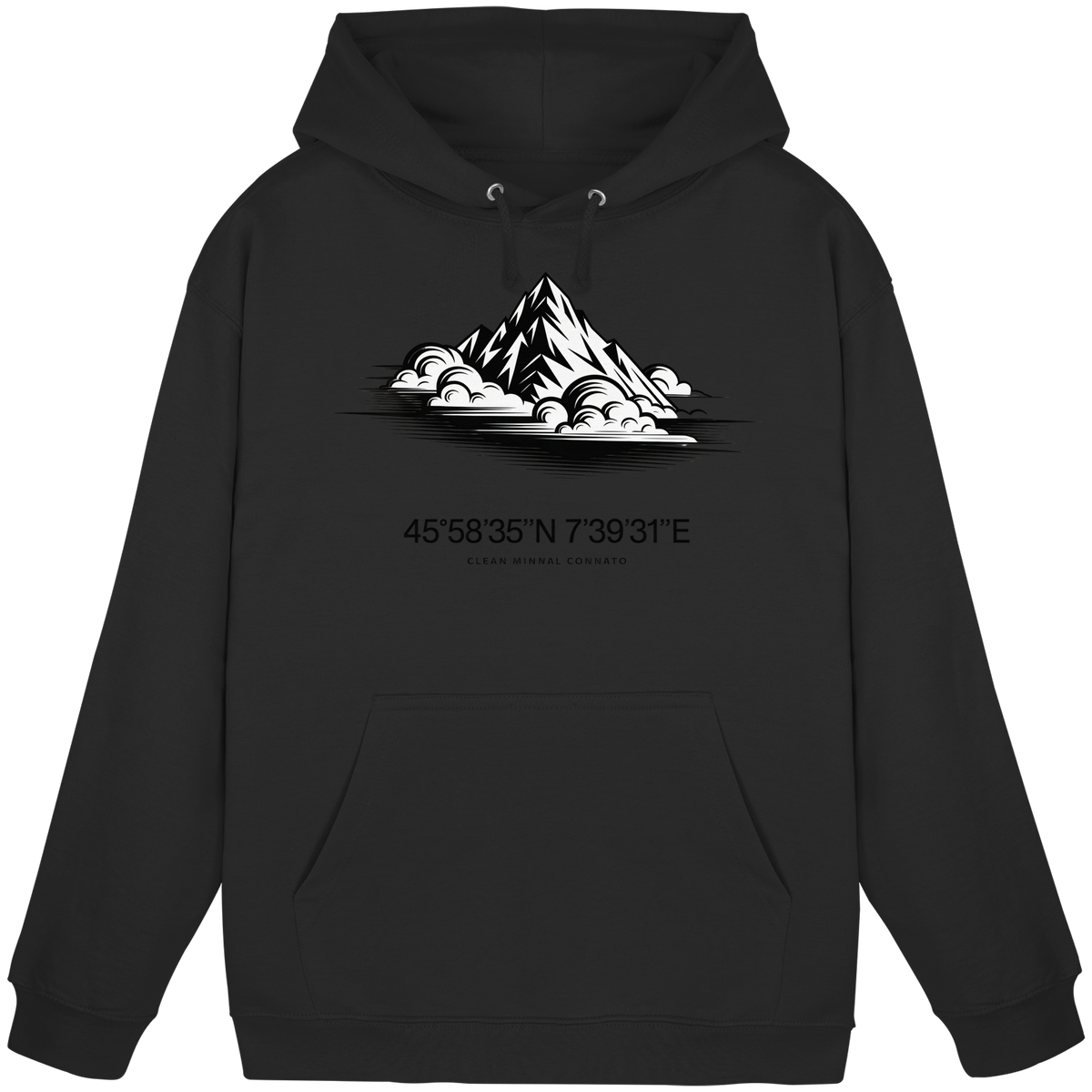 Front view of Arvenzo Summit Point Hoodie, a basic unisex deep black hoodie with a simple design and soft fabric.