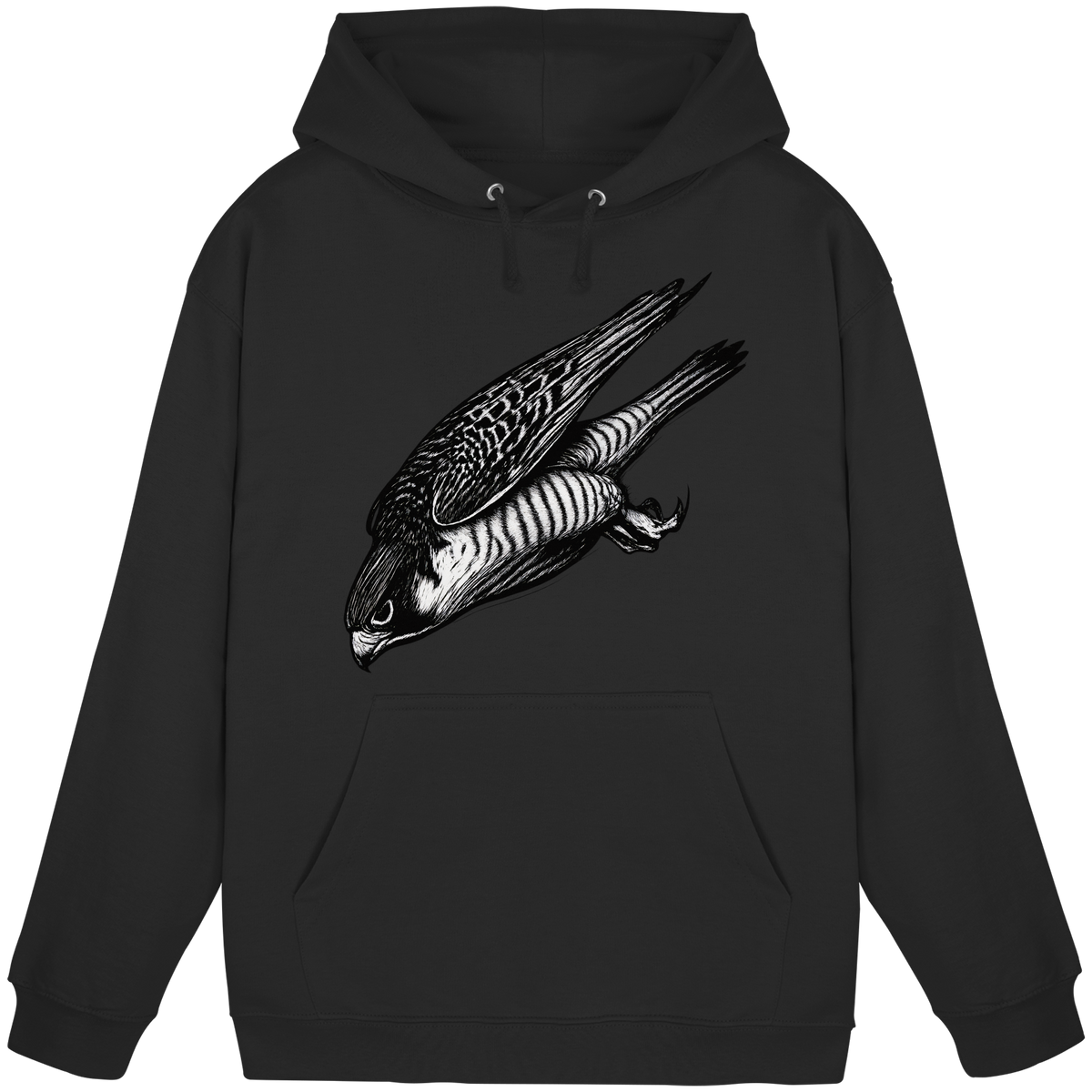 Front view of Arvenzo Swift Dive Hoodie in deep black, unisex hoodie with a simple, clean design and soft fabric.