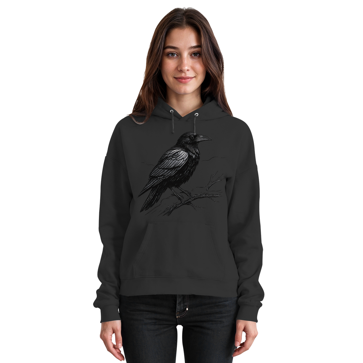 Front view of Arvenzo Dark Raven Hoodie, a basic unisex hoodie in deep black with a casual fit.