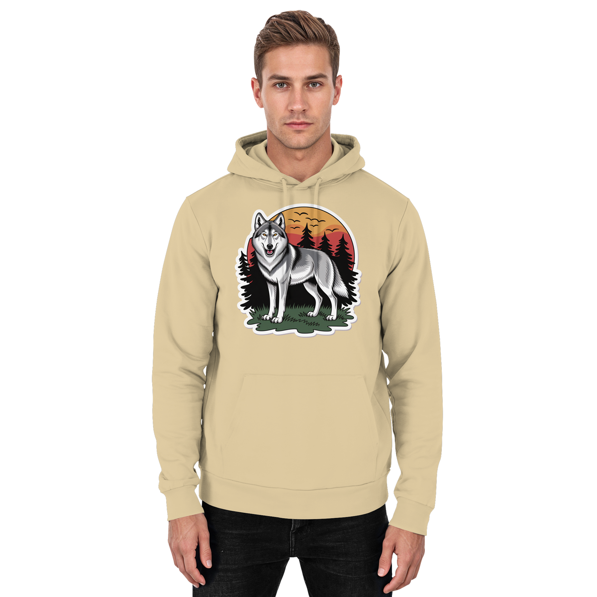 Unisex desert sand hoodie by Arvenzo with a front design, casual style, and comfortable fit, perfect for everyday wear.