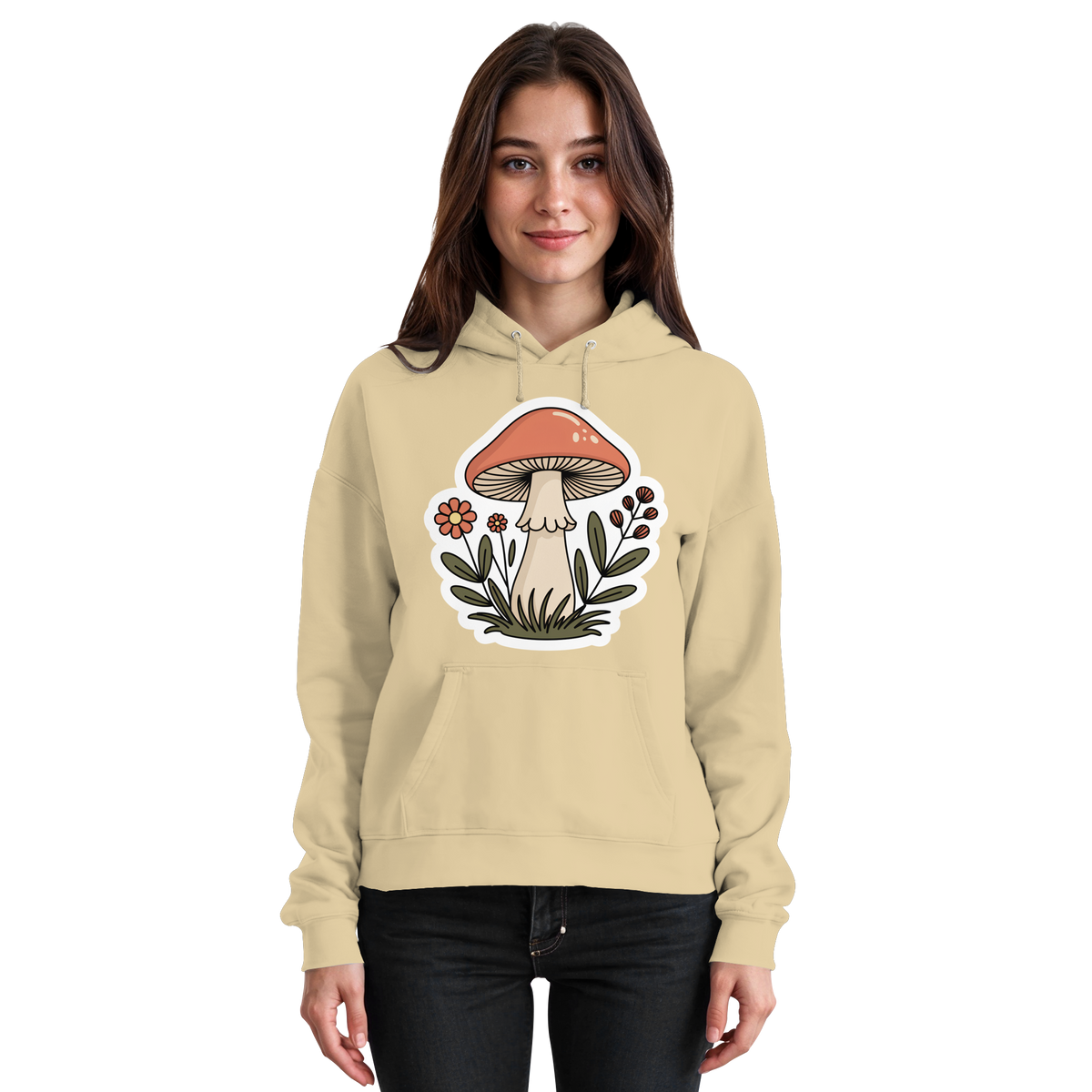 Unisex Still Roots hoodie by Arvenzo in desert sand color, front view showing simple design and comfortable fit.