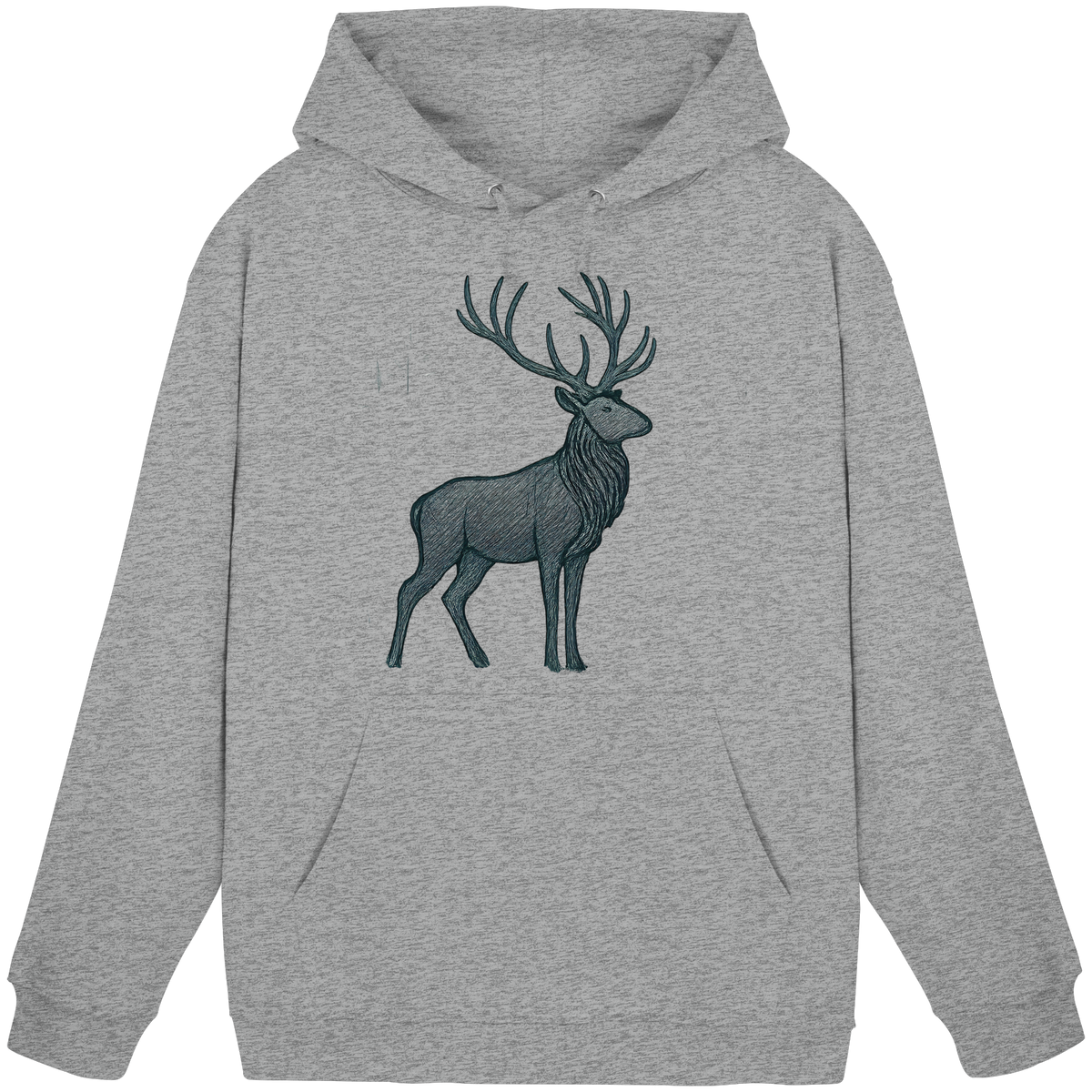 Front view of Arvenzo Mist Crown unisex hoodie in heather grey, featuring a simple, stylish design with a hood and front pocket.