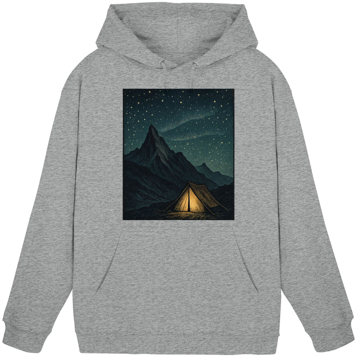 Heather grey Arvenzo North Light hoodie, front view, unisex hoodie with a casual fit and soft fabric.