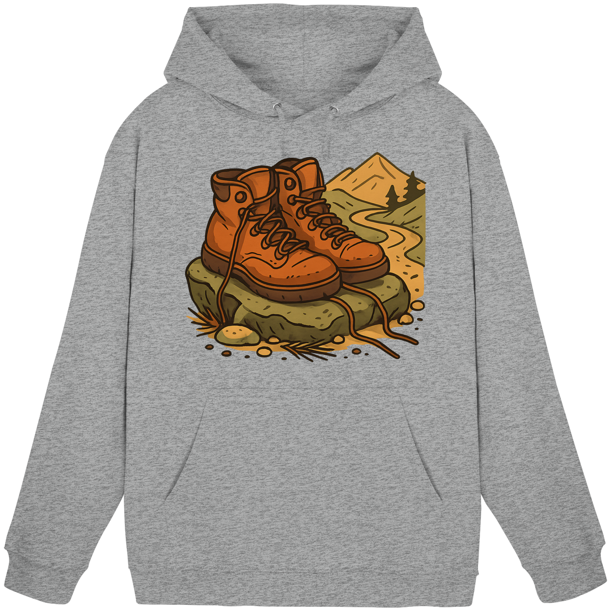 Heather grey Arvenzo Trail Rest hoodie front view, unisex design with a cozy fit and minimalist style.