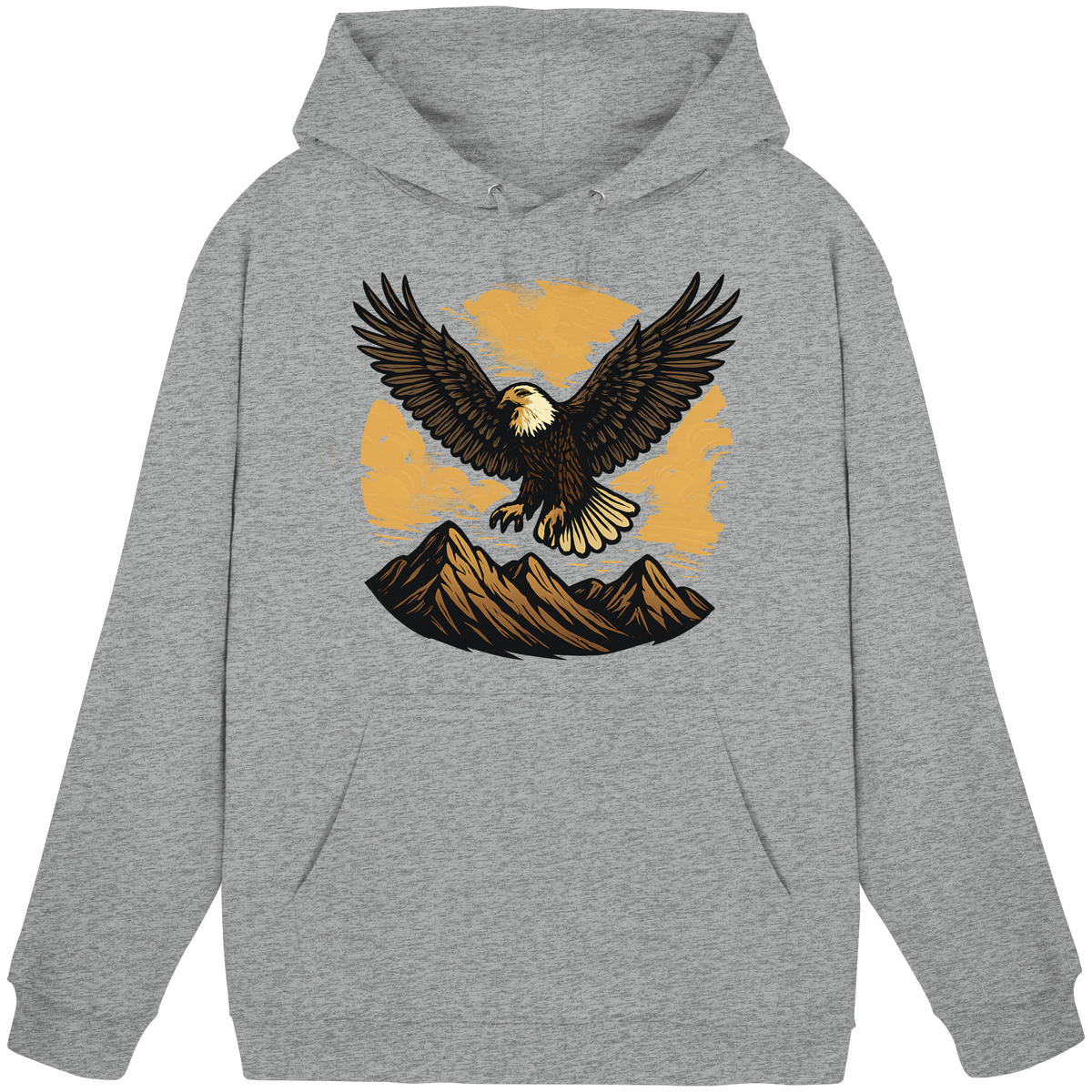 Unisex Heather Grey Iron Wing Hoodie by Arvenzo, front view showing minimalist design and comfortable fit.