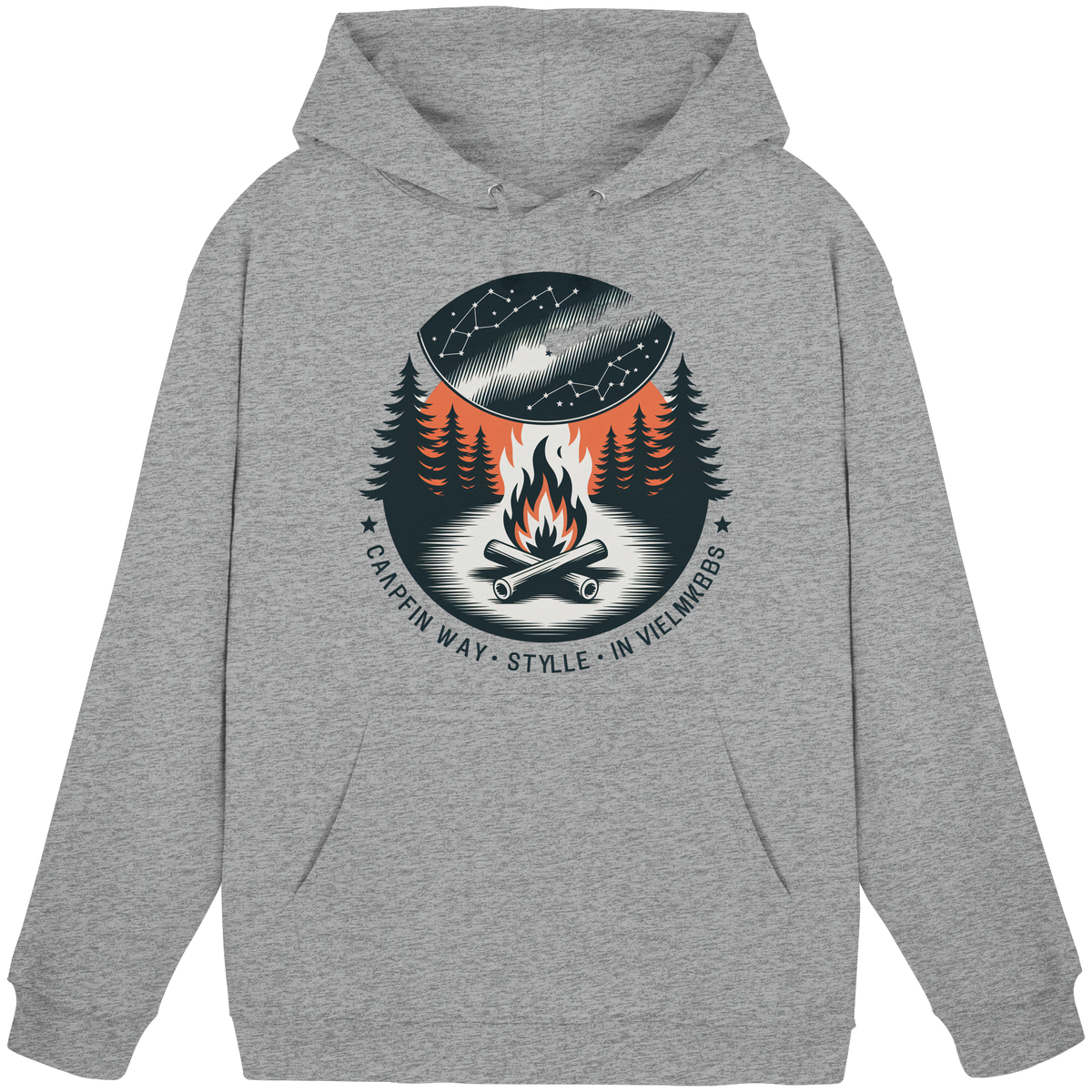 Arvenzo Star Map Hoodie in heather grey, unisex front view showing celestial star pattern on cozy hoodie.