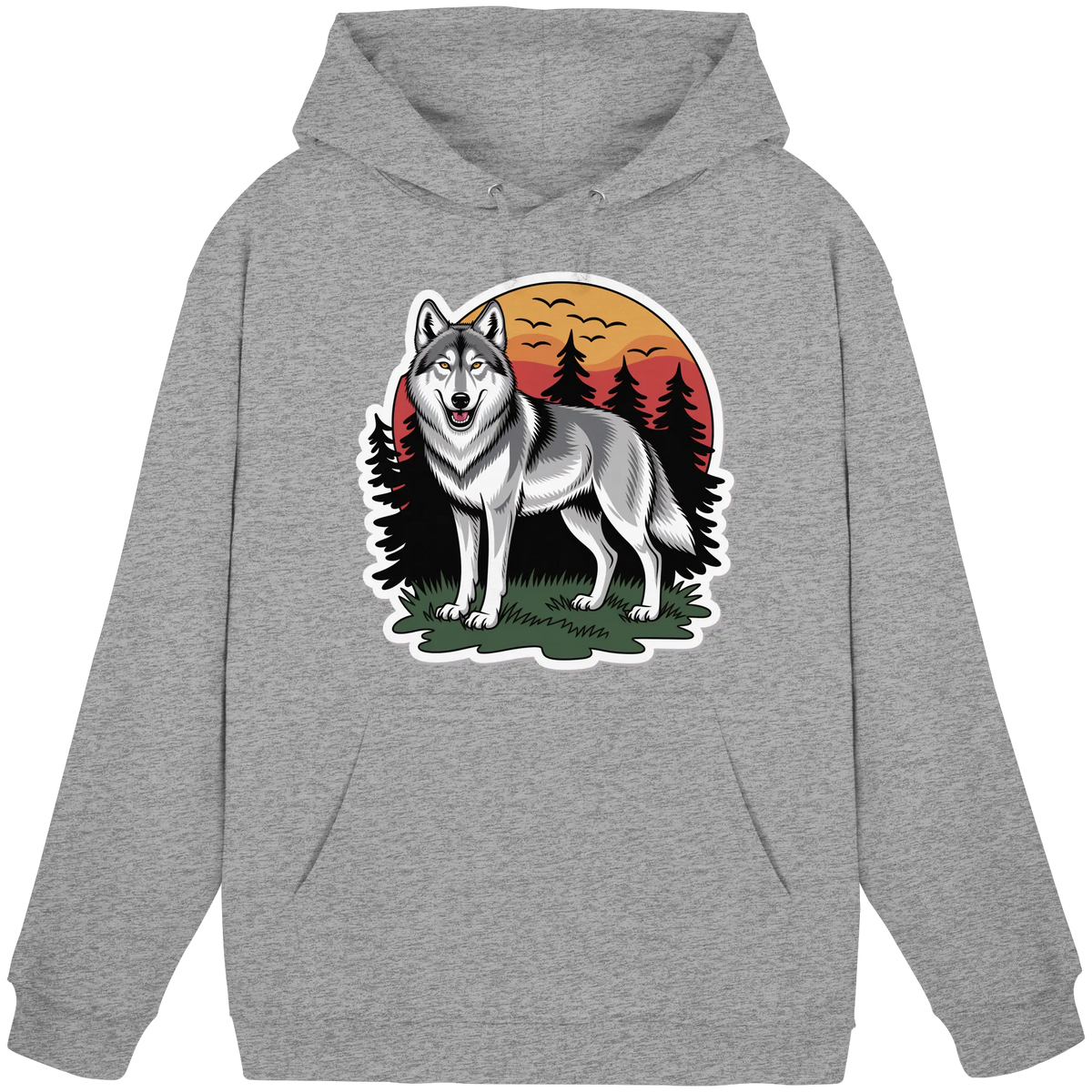 Unisex Heather Grey Arvenzo Lone Dusk hoodie, front view showing the basic design and soft fabric.
