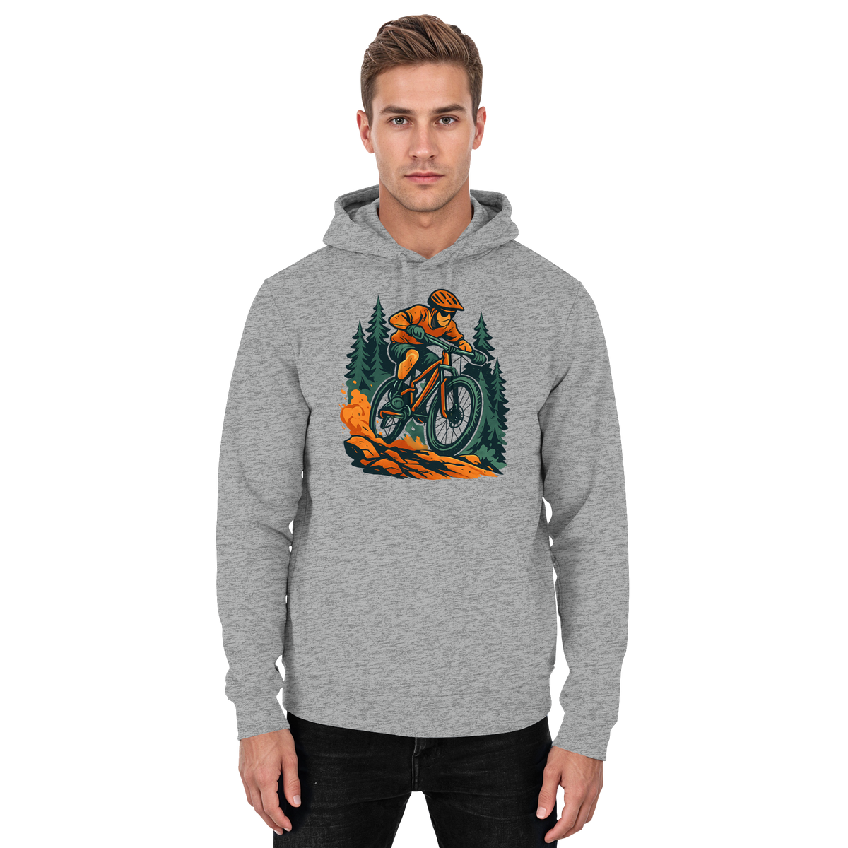 Unisex Heather Grey Dirt Rush Hoodie by Arvenzo, front view showing classic hoodie design with drawstrings and soft fabric.