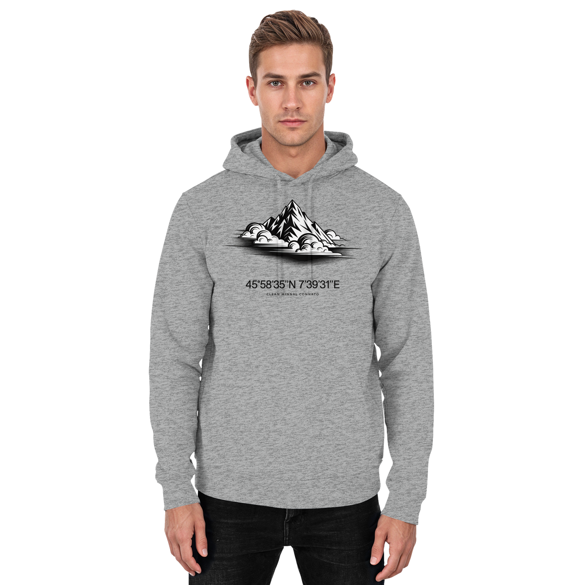 Unisex Heather Grey Summit Point Hoodie by Arvenzo showing front view with hood and casual fit.