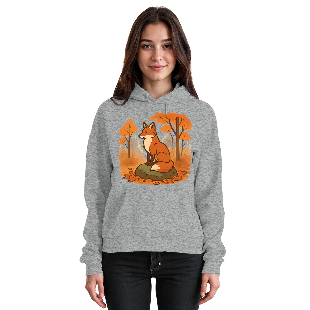 Unisex Heather Grey Ember Trail Hoodie by Arvenzo, front view showing classic hoodie design and soft fabric texture.