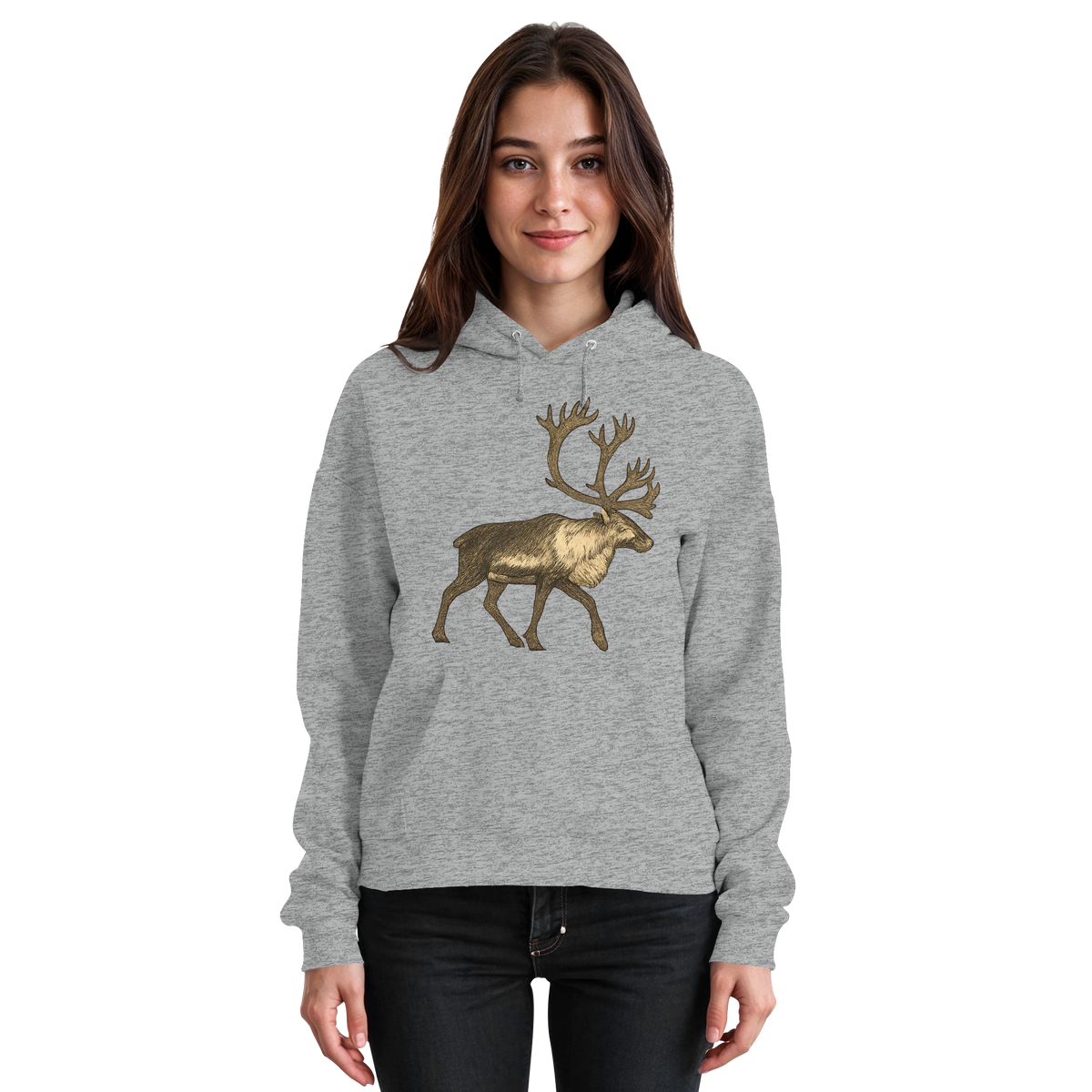 Unisex Heather Grey Tundra Walk Hoodie by Arvenzo, front view showing classic hoodie design with drawstrings and soft fabric.