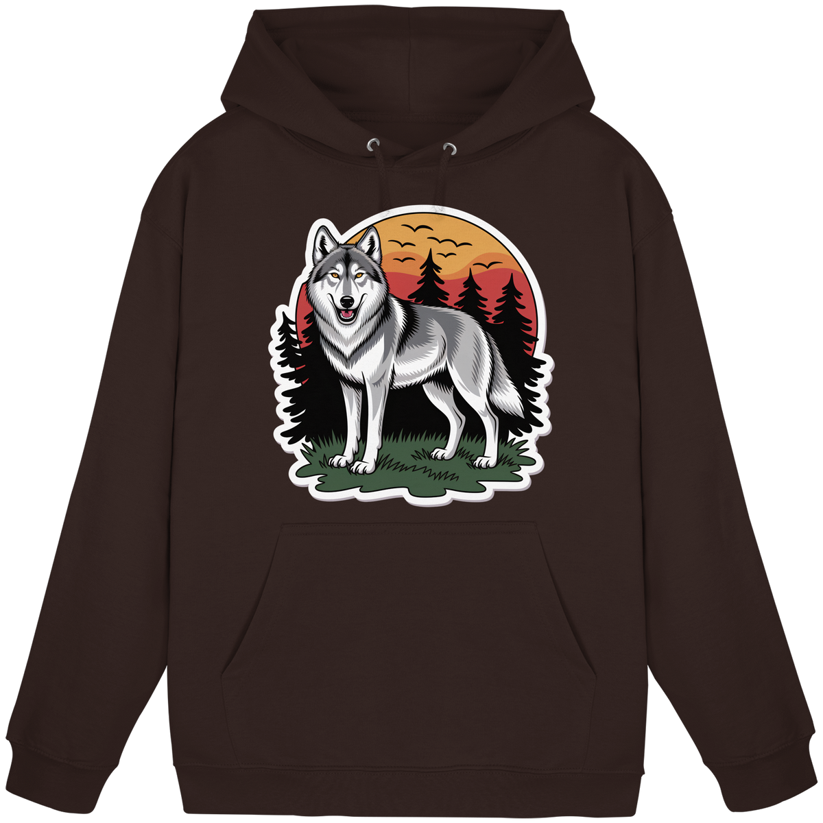 Front view of Arvenzo Lone Dusk hoodie in hot chocolate, a unisex hoodie with a basic design and soft fabric.