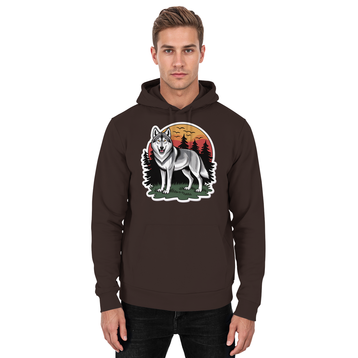 Arvenzo Lone Dusk unisex hoodie in hot chocolate color, front view showing soft fabric and casual fit.