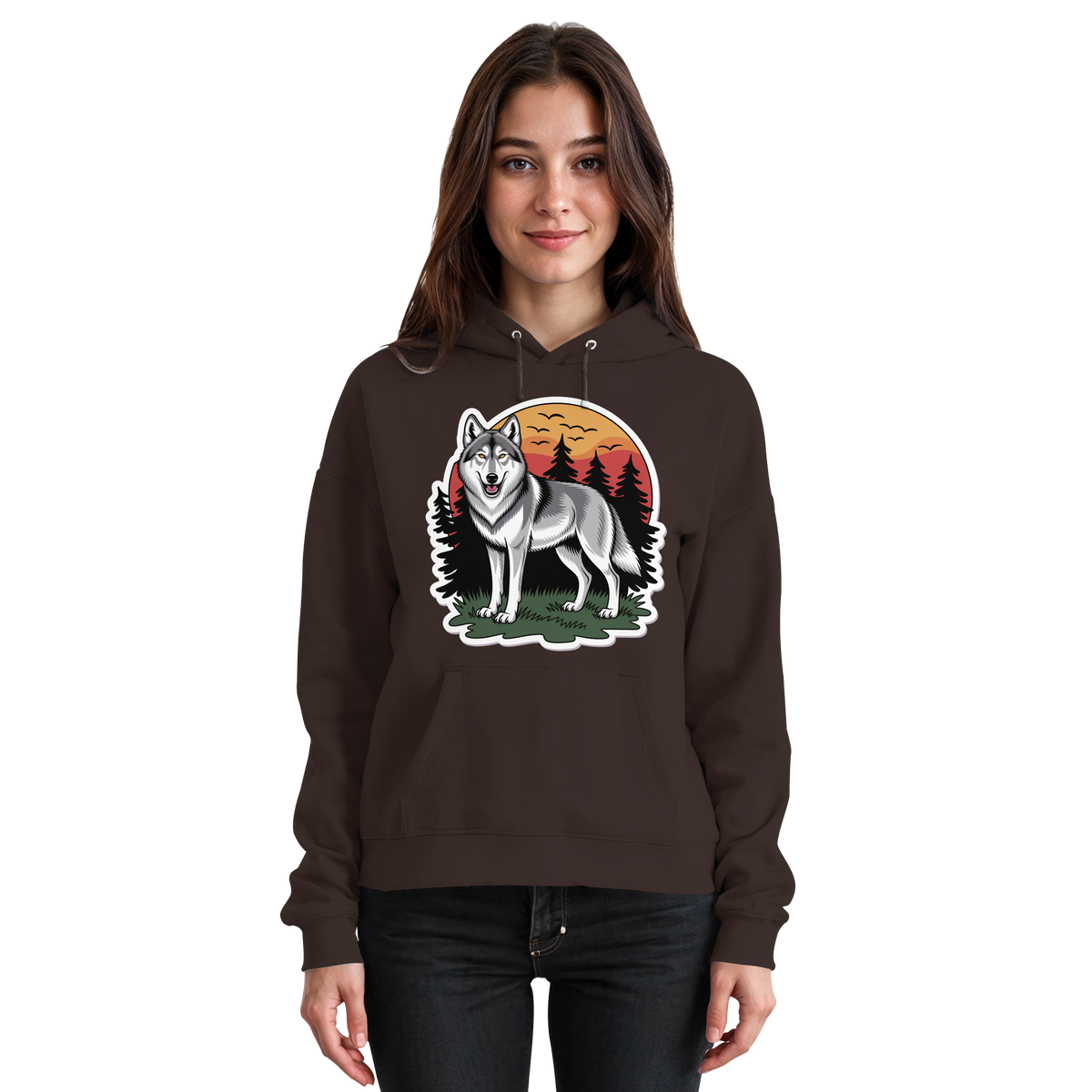 Unisex Arvenzo Lone Dusk hoodie in hot chocolate color, front view showing casual style and comfortable fit.