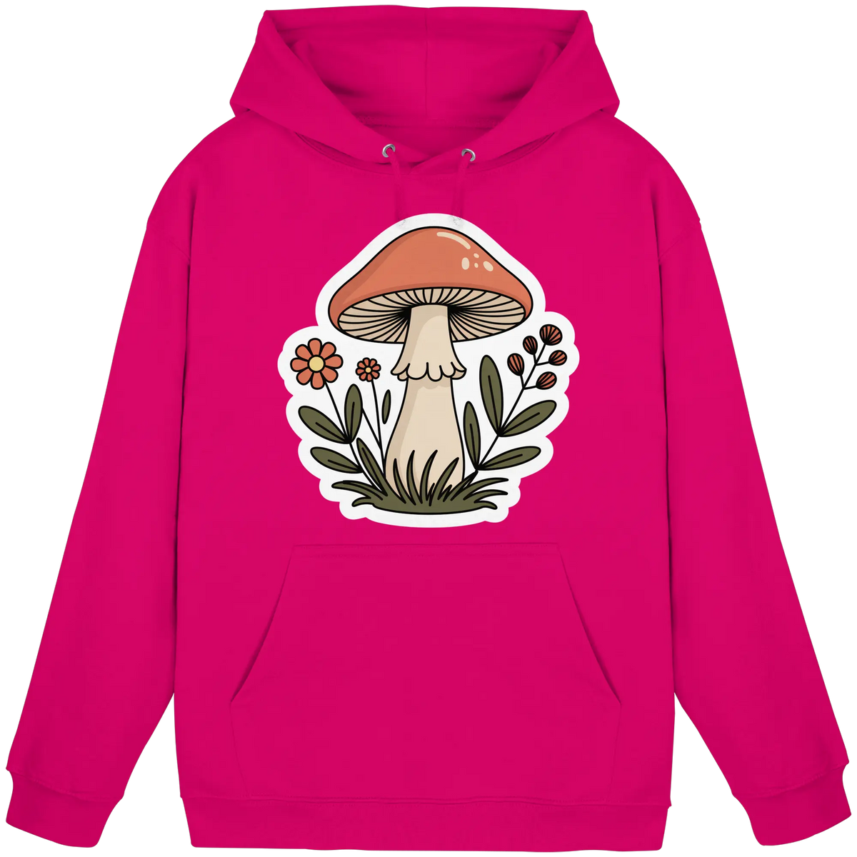 Front view of Arvenzo Still Roots unisex hot pink hoodie with a simple design and a front pocket.