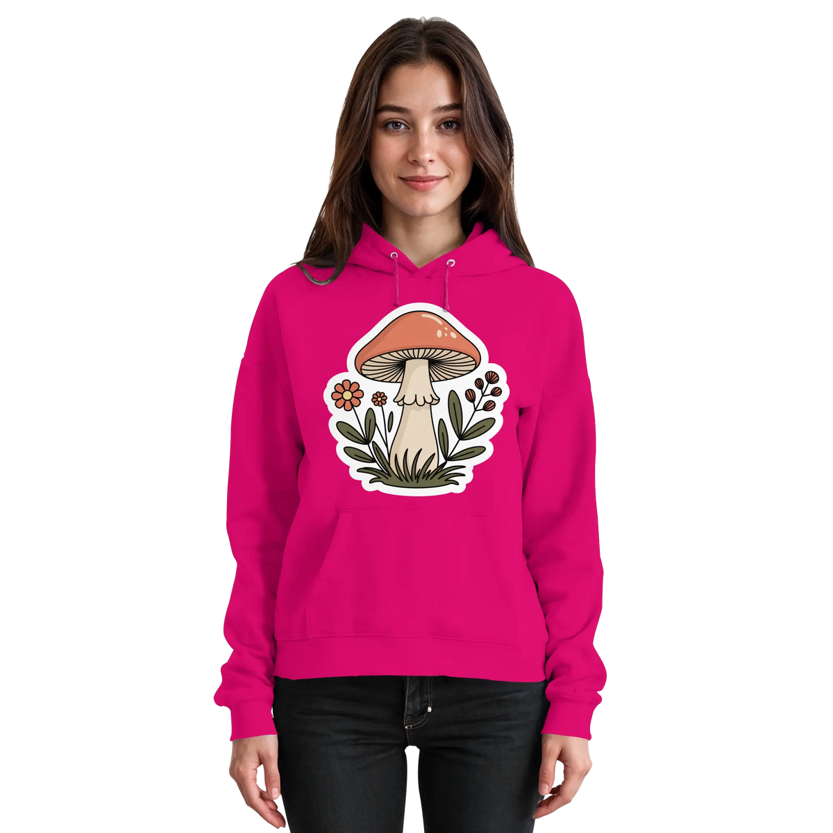 Pink unisex hoodie by Arvenzo with a front-basic design, featuring a comfortable fit and casual style.