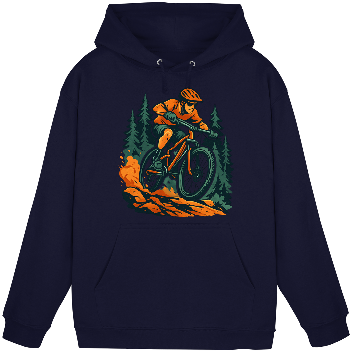 Unisex Oxford Navy Dirt Rush Hoodie by Arvenzo, front view showing classic pullover design and comfortable fit.