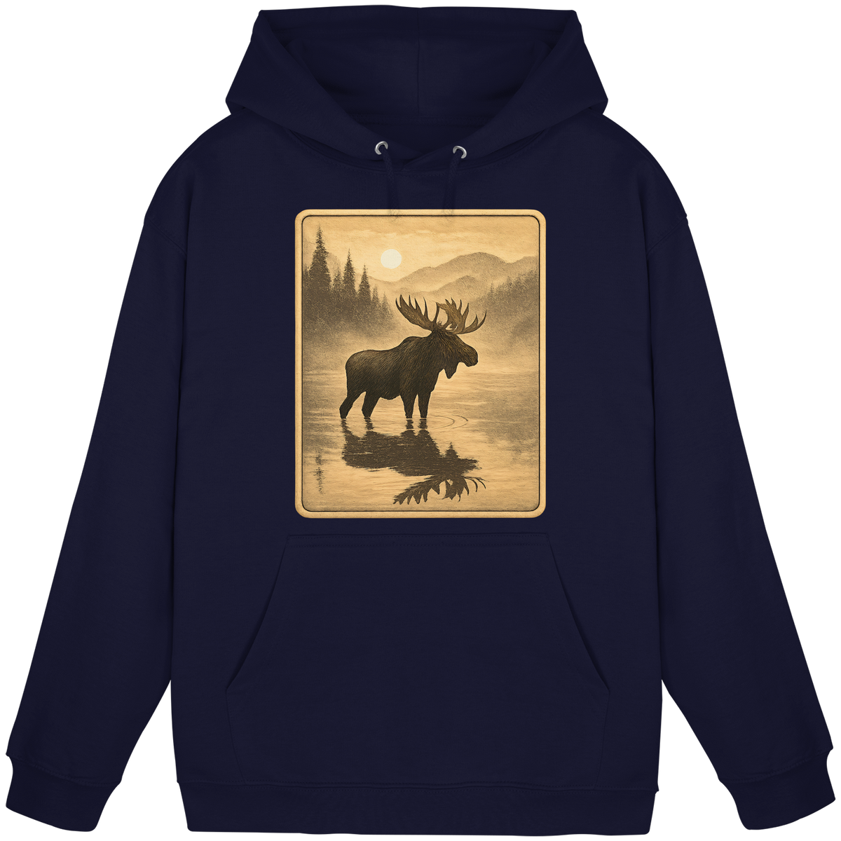 Front view of Arvenzo Calm Shore unisex navy hoodie with a simple, classic design and a comfortable fit.