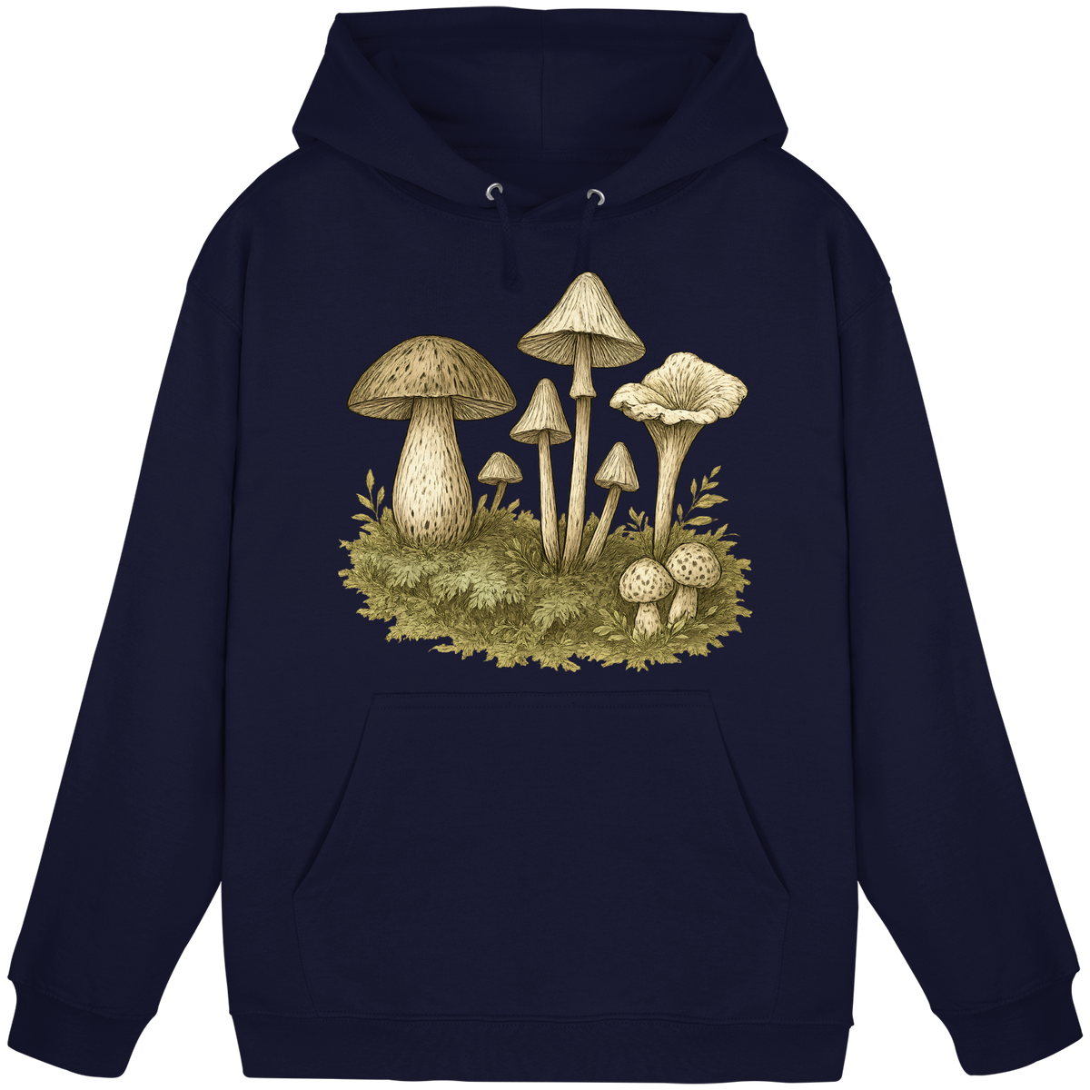 Front view of Arvenzo Forest Floor Hoodie in navy, a unisex casual hoodie with a simple design and comfortable fit.