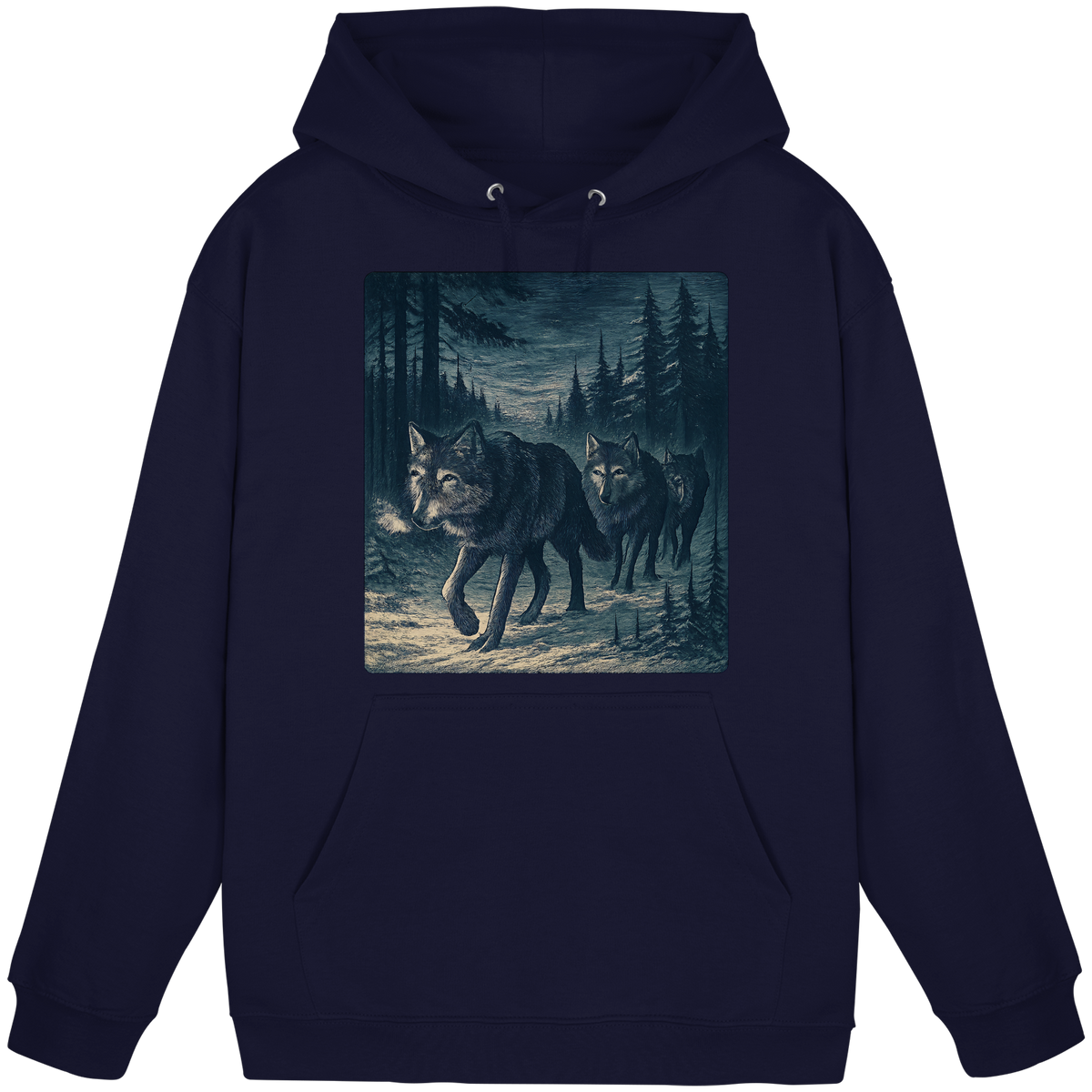 Unisex navy blue Arvenzo Pack North hoodie with front design, casual fit, and soft fabric, displayed from the front.