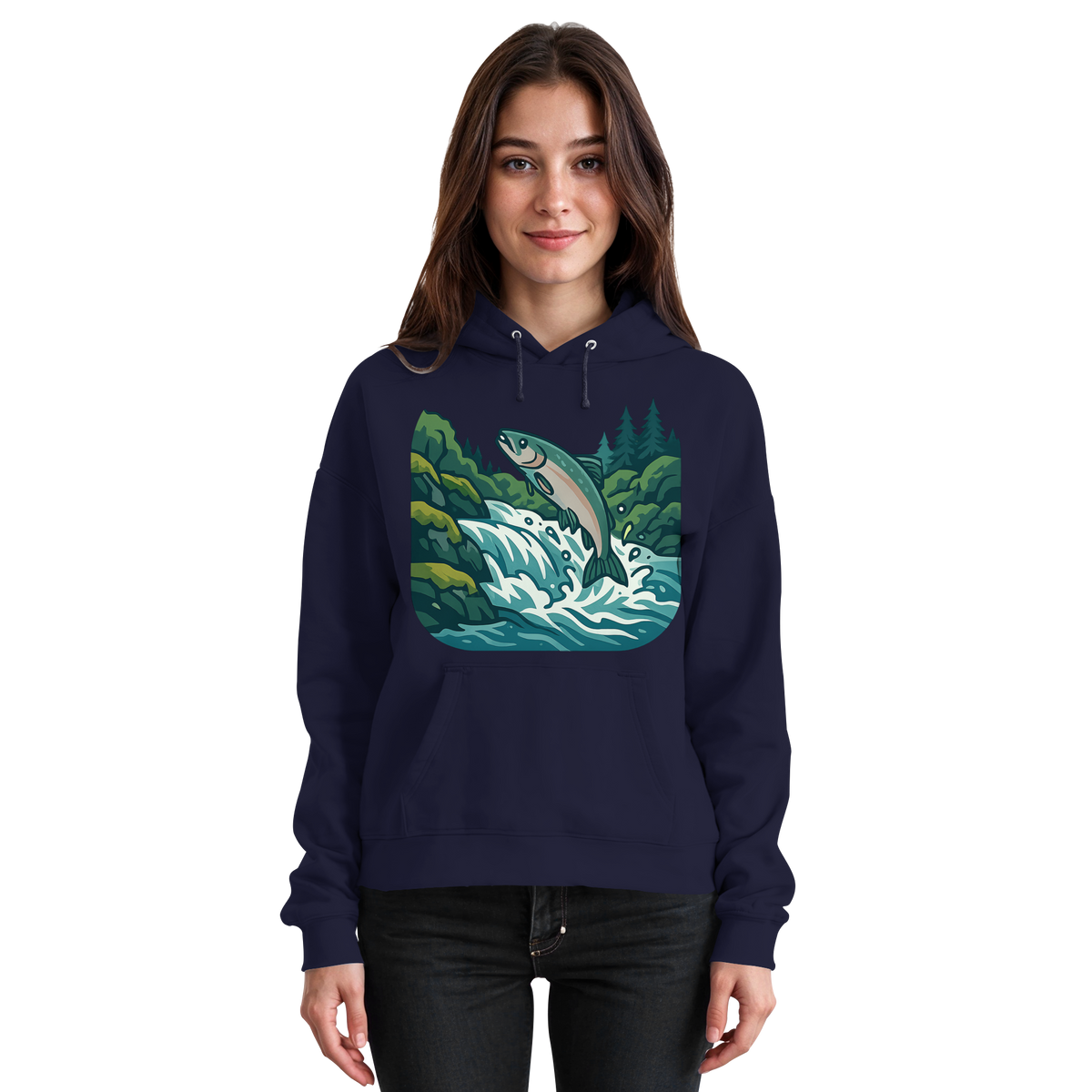 Front view of Arvenzo Silver Run hoodie in navy, featuring a basic unisex design with a hood and front pocket.