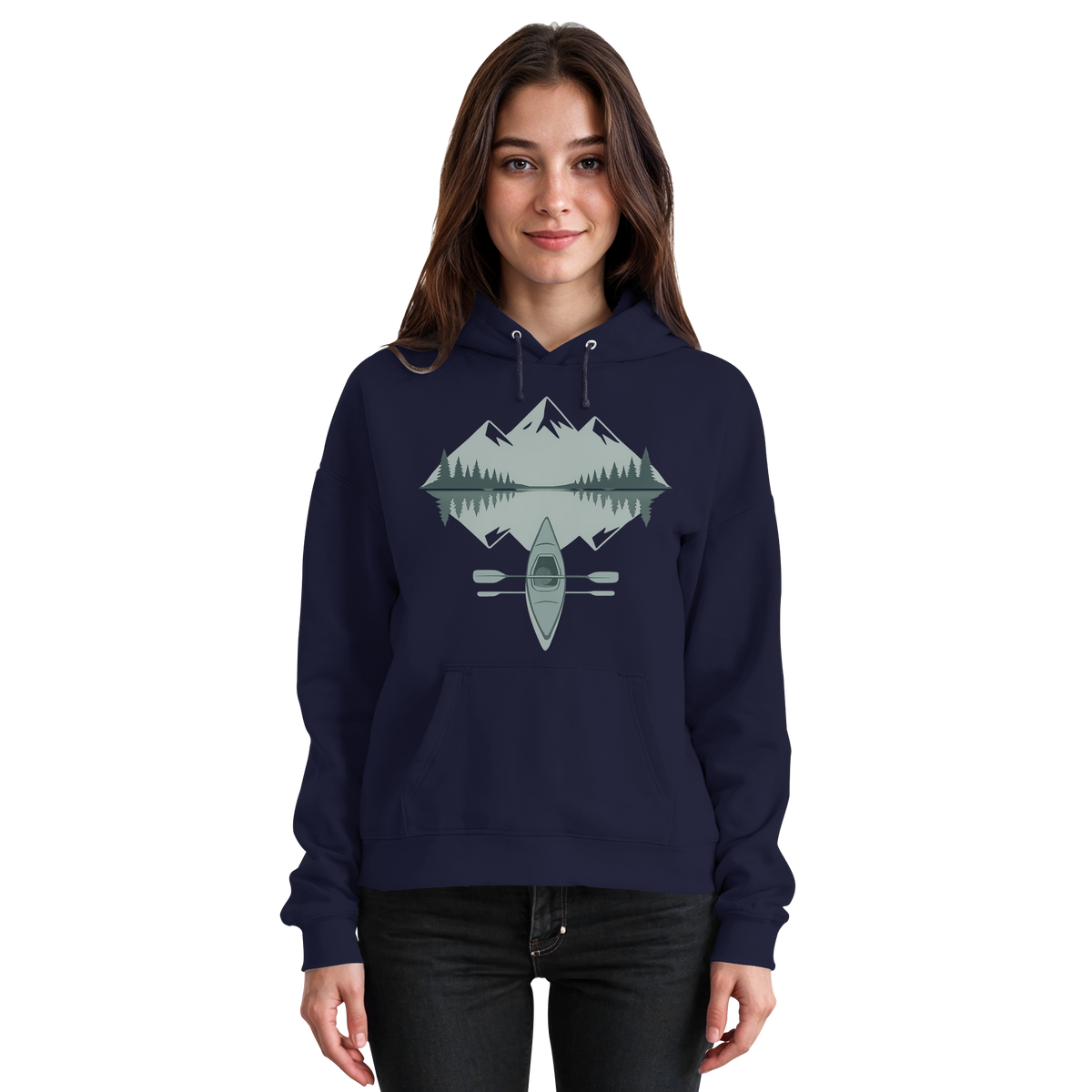 Navy blue Arvenzo Mirror Lake hoodie, front view, unisex casual sweatshirt with a simple design and soft fabric.