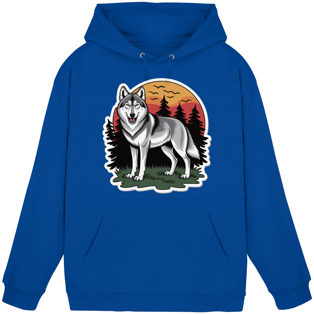 Royal blue Arvenzo Lone Dusk hoodie, unisex front view showing a basic pullover hoodie with a hood and long sleeves.