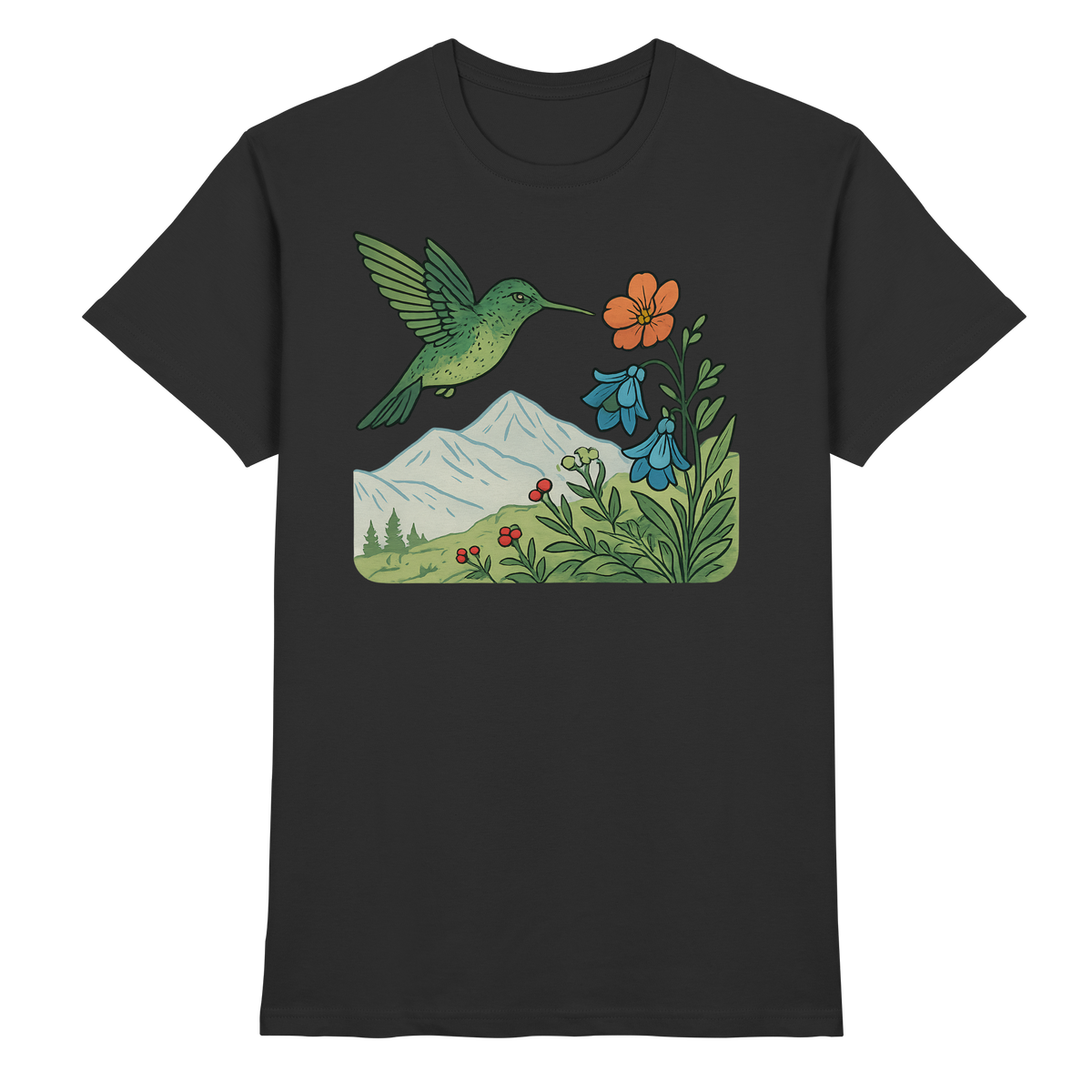 Black Bloom Wing unisex shirt by Arvenzo, front view showing a stylish floral wing design on the premium fabric.