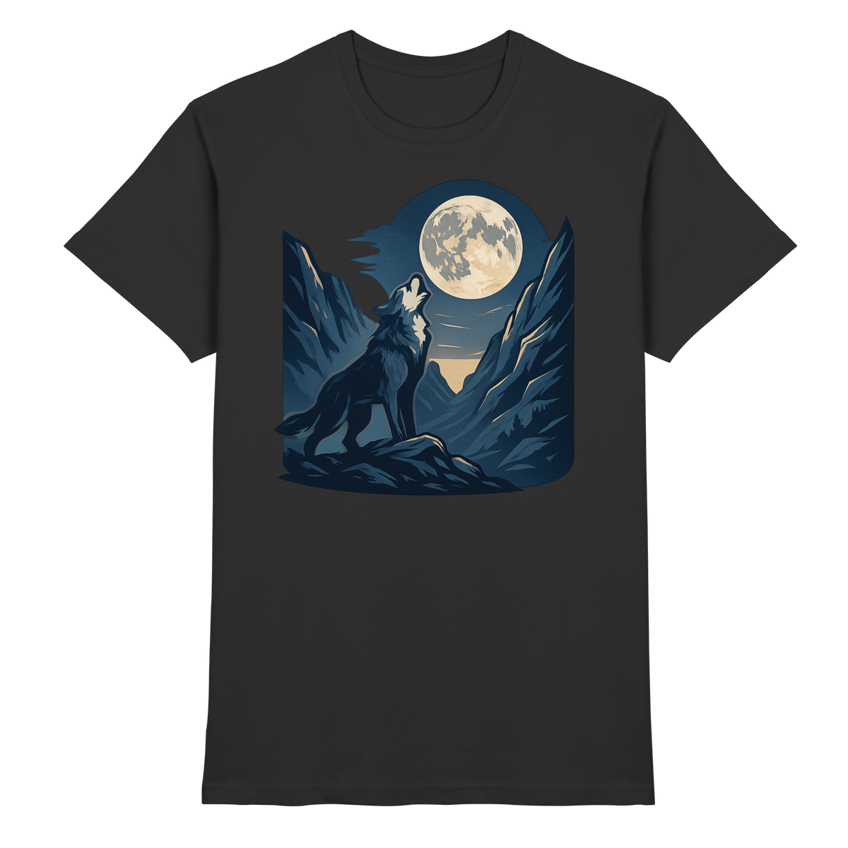 Front view of Arvenzo Silver Howl unisex black shirt with silver graphic design, made from premium fabric.