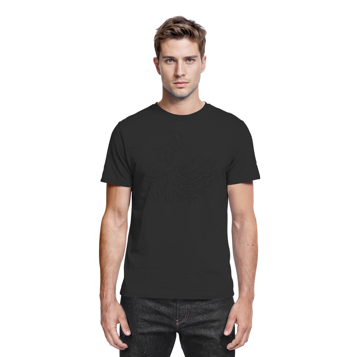 Black Arvenzo Cliff Edge unisex shirt displayed from the front, showcasing a sleek, premium design suitable for casual wear.
