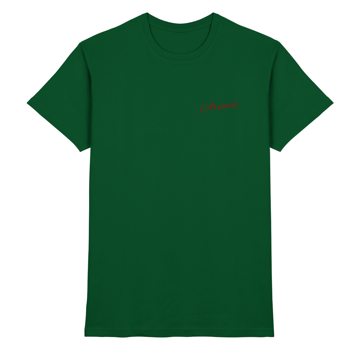 Front view of Arvenzo unisex Pure Ground shirt in bottle green with a classic crew neck and minimalist design.