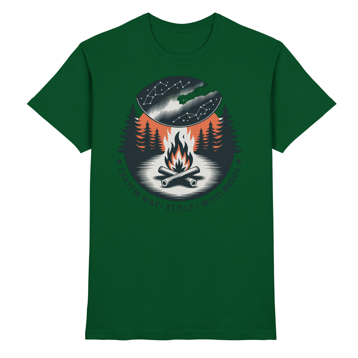 Unisex Star Map Shirt by Arvenzo in bottle green with a celestial star pattern on the front.